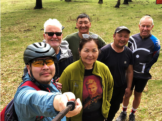 Mongolia Trekking cycling tour group - support team and clients.